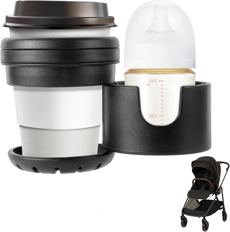 360 ° rotating double cup stroller cup holder (suitable for large and small cups, ABS + silicone material) - Image 2