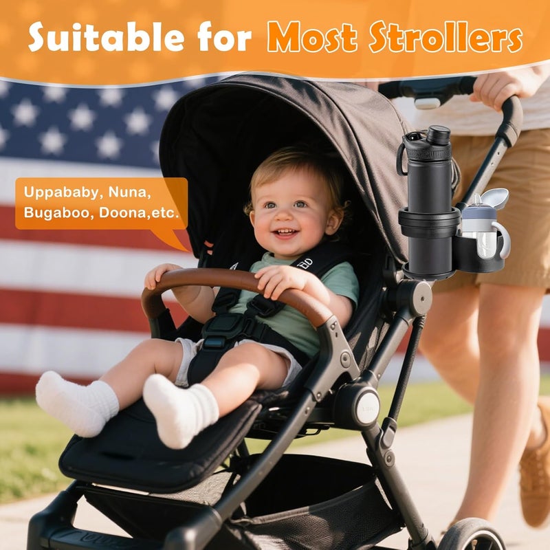 360 ° rotating double cup stroller cup holder (suitable for large and small cups, ABS + silicone material) - Image 3