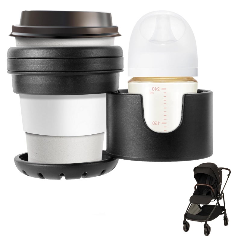 360 ° rotating double cup stroller cup holder (suitable for large and small cups, ABS + silicone material) - Image 1