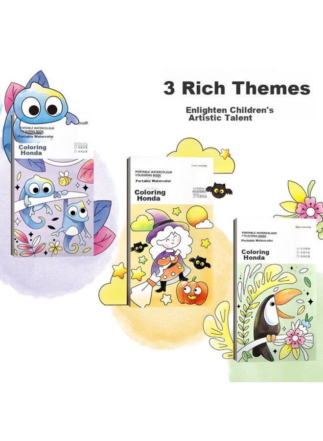 Time Science Shiguangxue Portable Watercolor Coloring Book Set Of 3, Children's Sketch Pad, Coloring Book, Doodle Book, Preschool Watercolor Painting, Includes Color Cards, Paint Brushes, Water-sensitive, No Basic Drawing Skills Required, Back-to Gift - Image 3