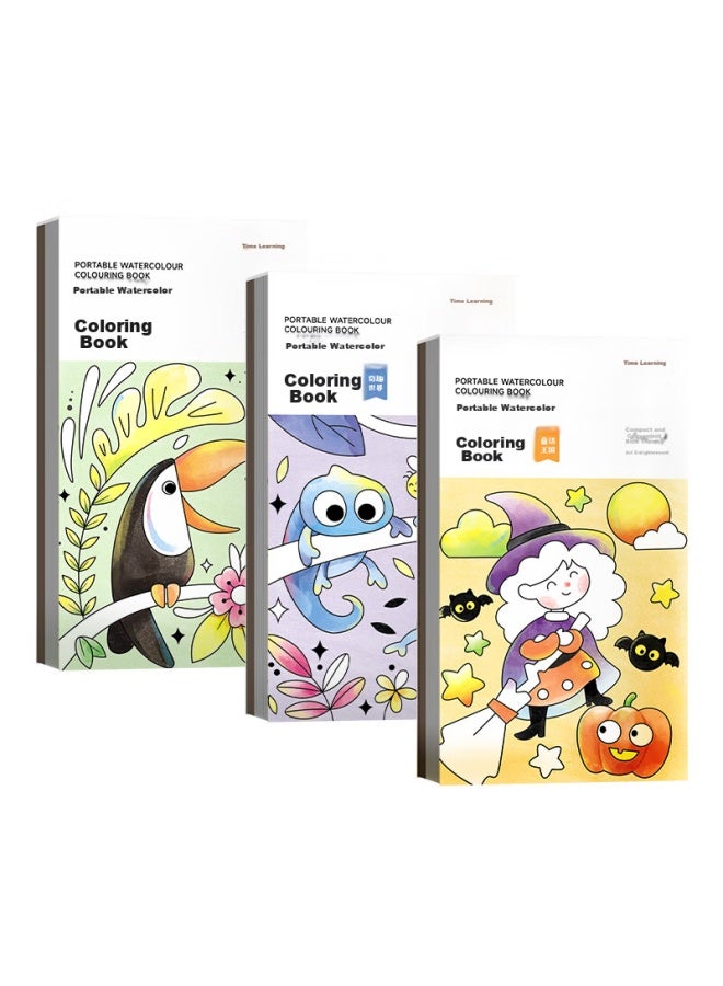 Time Science Shiguangxue Portable Watercolor Coloring Book Set Of 3, Children's Sketch Pad, Coloring Book, Doodle Book, Preschool Watercolor Painting, Includes Color Cards, Paint Brushes, Water-sensitive, No Basic Drawing Skills Required, Back-to Gift - Image 5