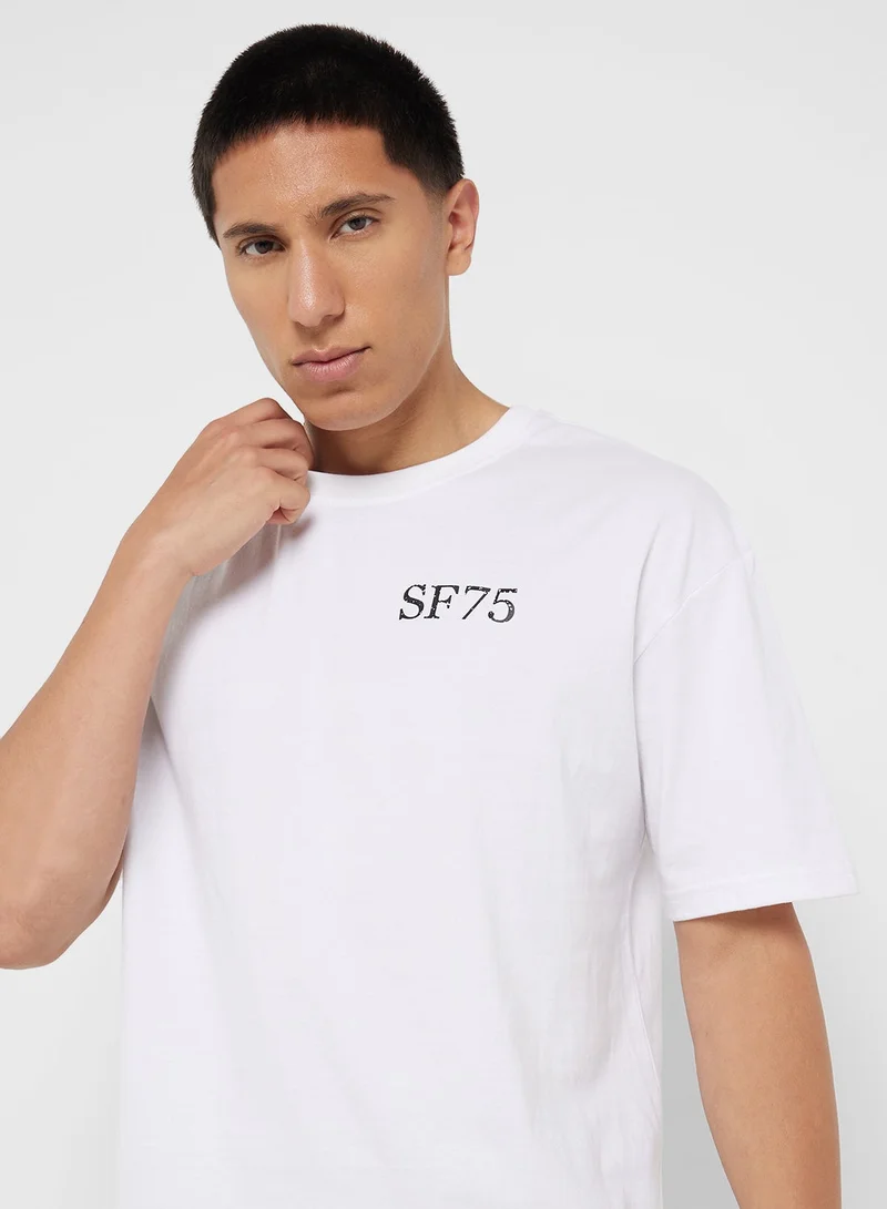 Seventy Five white Graphic Print Oversized T-Shirt for Men | Best Price UAE