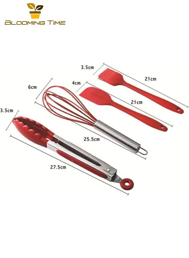 BLOOMING TIME 10-piece silicone kitchen utensils set non-stick red - Image 2
