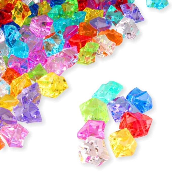 CLEAR FAKE ICE ROCKS 180 PCS LARGE MULTICOLOR ASSORTED ACRYLIC GEMS CRUSHED PLASTIC DIAMONDS VASE FILLER FOR CENTERPIECES THEME DECOR HOLIDAYS PARTIES AQUARIUM TABLE SCATTER