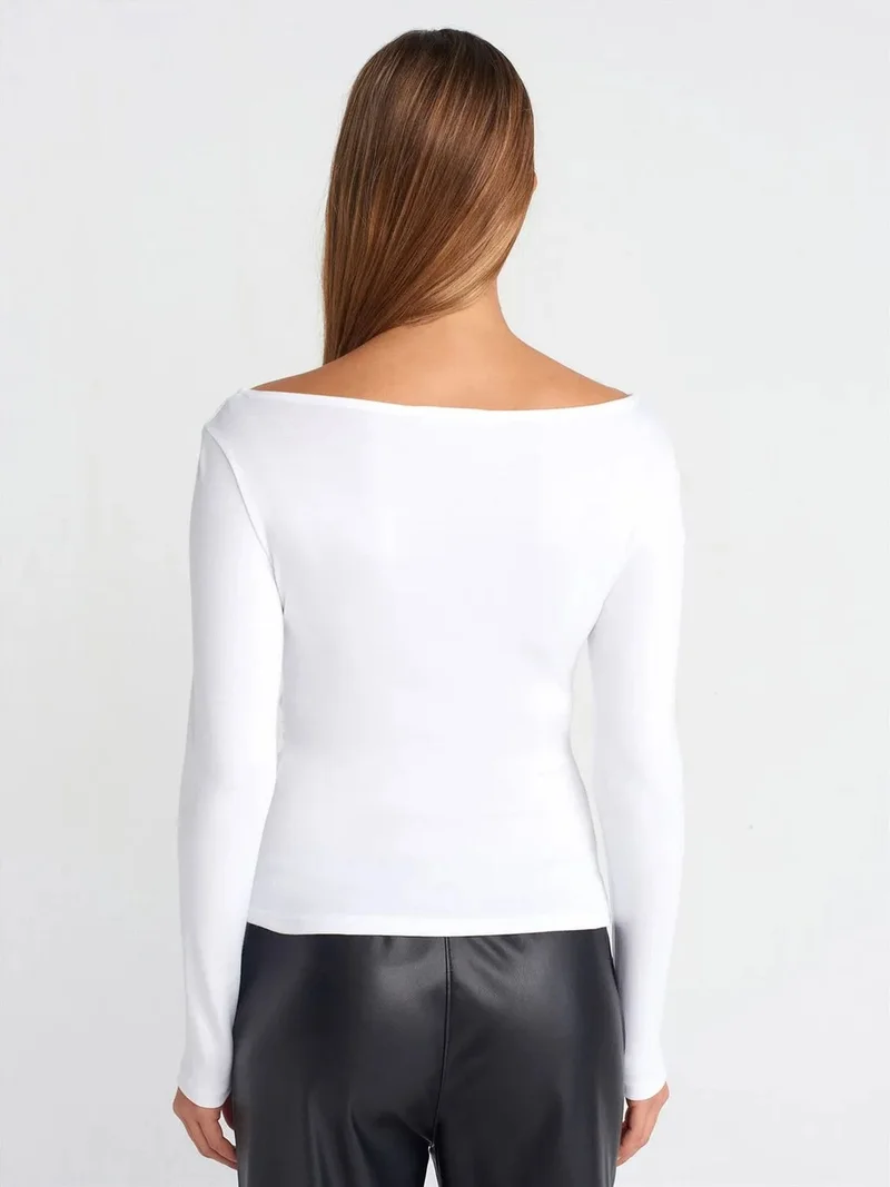 ديلفين Dilvin Slim Fit Ribbed Boat Neck Blouse