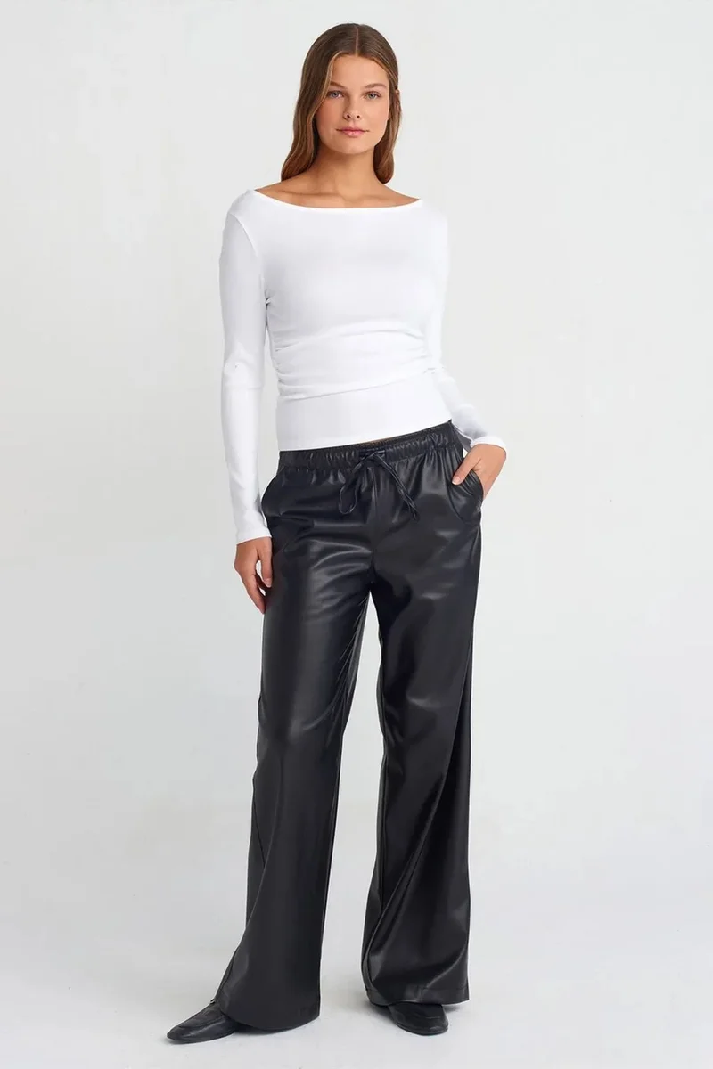 Dilvin White DILVIN Slim Fit Ribbed Boat Neck Blouse for Women | Best Price UAE