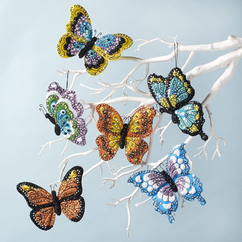 Bucilla, Butterfly Garden Set of 6 Felt Applique Ornament Making Kit, Supplies for DIY Needlepoint Arts and Crafts, 89488E - Image 2