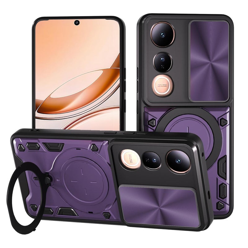 HuHa Case Cover For vivo V50 Lite 4G CD Texture Sliding Camshield Magnetic Holder Phone Case(Purple) - Image 1