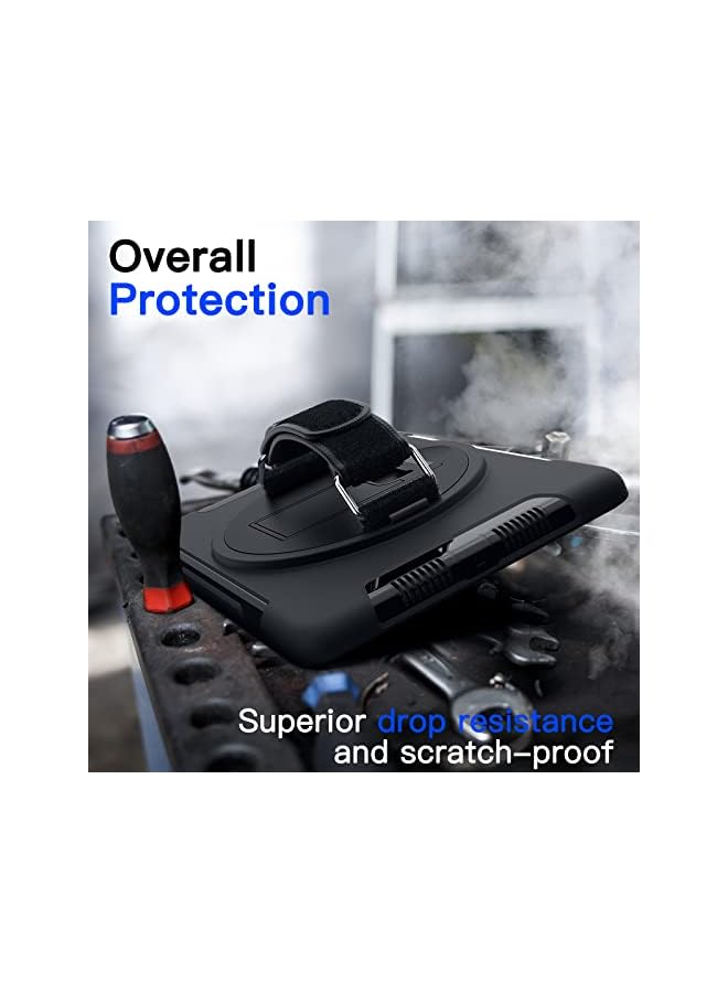 جي تيك حافظة لجهاز iPad 9.7 بوصة (الجيل السادس/الخامس، موديل 2018/2017) مع واقي شاشة مدمج، غطاء تابلت متين واقٍ مقاوم للصدمات، حامل حزام يد دوار 360 درجة (أسود) - Image 3