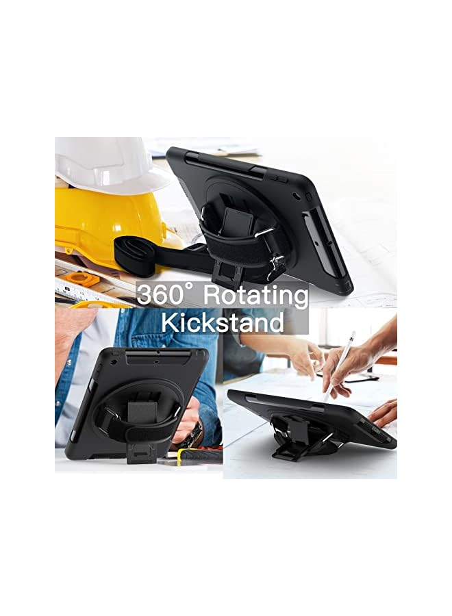 جي تيك حافظة لجهاز iPad 9.7 بوصة (الجيل السادس/الخامس، موديل 2018/2017) مع واقي شاشة مدمج، غطاء تابلت متين واقٍ مقاوم للصدمات، حامل حزام يد دوار 360 درجة (أسود) - Image 5