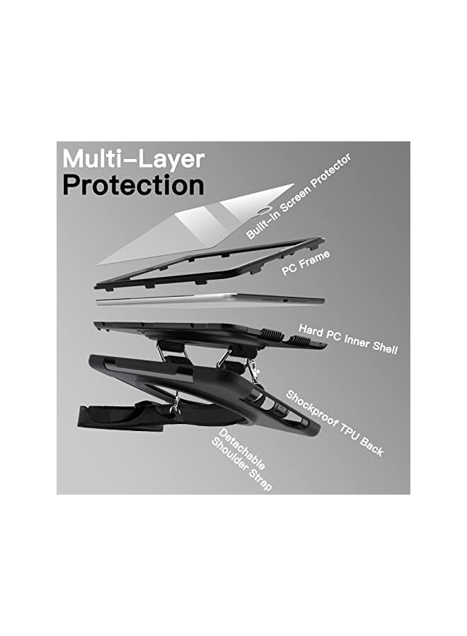 جي تيك حافظة لجهاز iPad 9.7 بوصة (الجيل السادس/الخامس، موديل 2018/2017) مع واقي شاشة مدمج، غطاء تابلت متين واقٍ مقاوم للصدمات، حامل حزام يد دوار 360 درجة (أسود) - Image 2