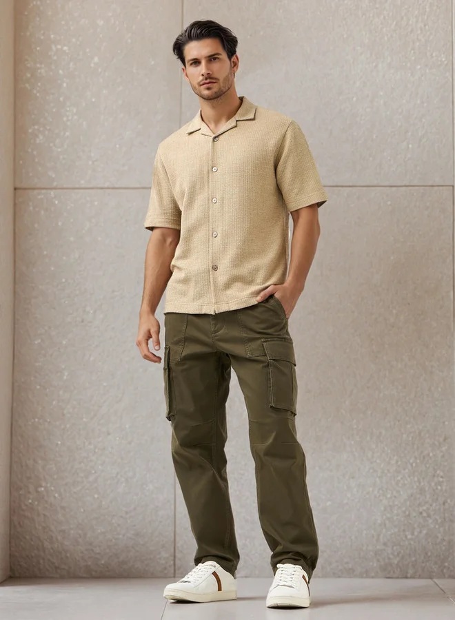 Iconic Iconic Regular Fit Honeycomb Textured Resort Shirt