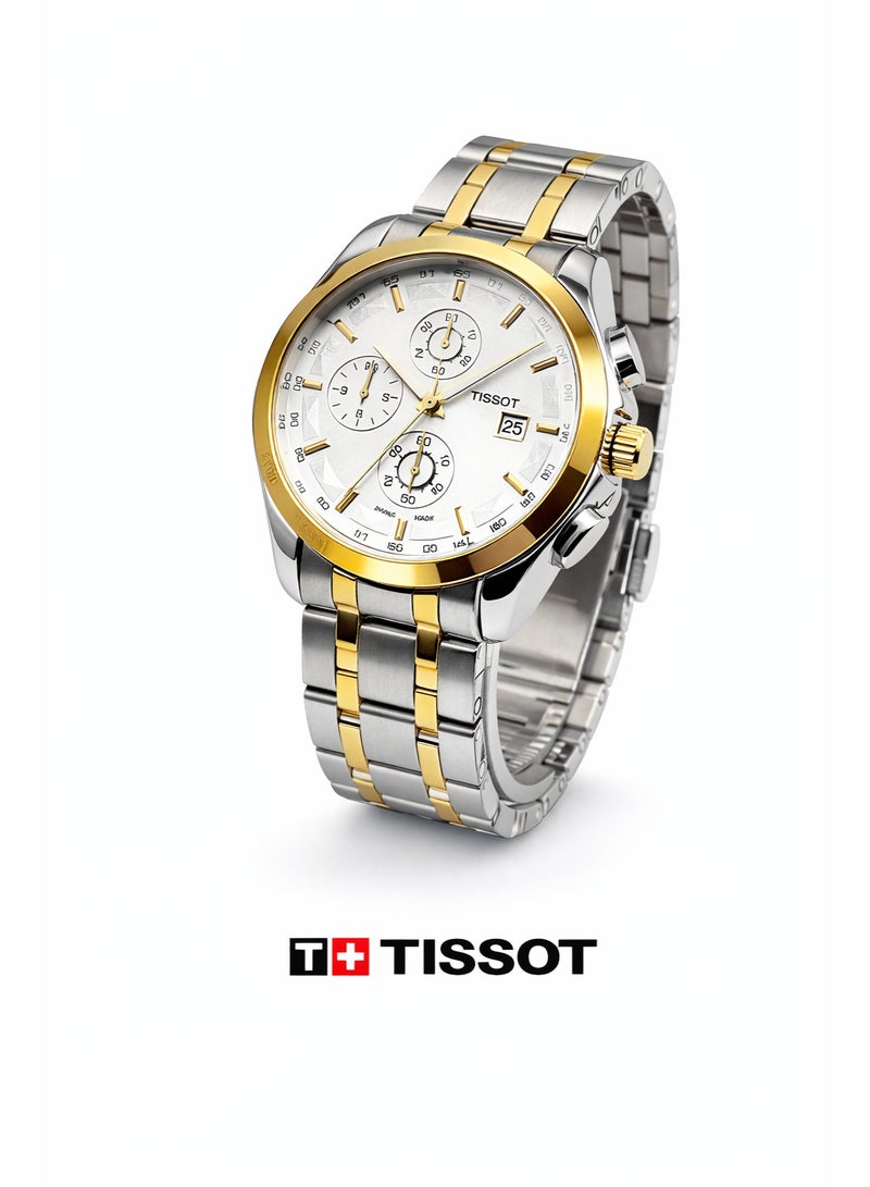 تيسو ساعة رجالي تيسو كرونوغراف من الستانلس ستيل ثنائي اللون (فضي × ذهبي) – ميناء أبيض