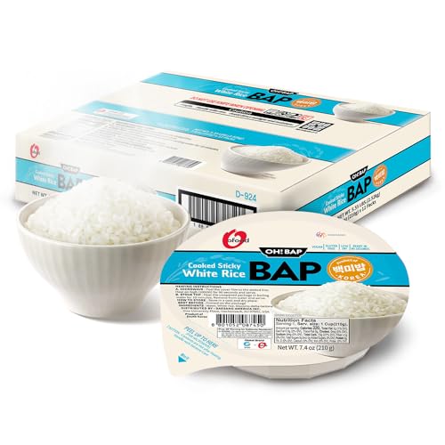 O'Food Premium Instant Rice | Sticky Sushi Rice | 0 Trans Fat/ 0 Cholesterol/ 0 Sodium | Ready in 90 Secs | Gluten-Free | Healthy Sticky White Rice Bowls (Bap) – [WHITE Rice |12 Pack] | Long Shelf Life - O'Food - Image 1