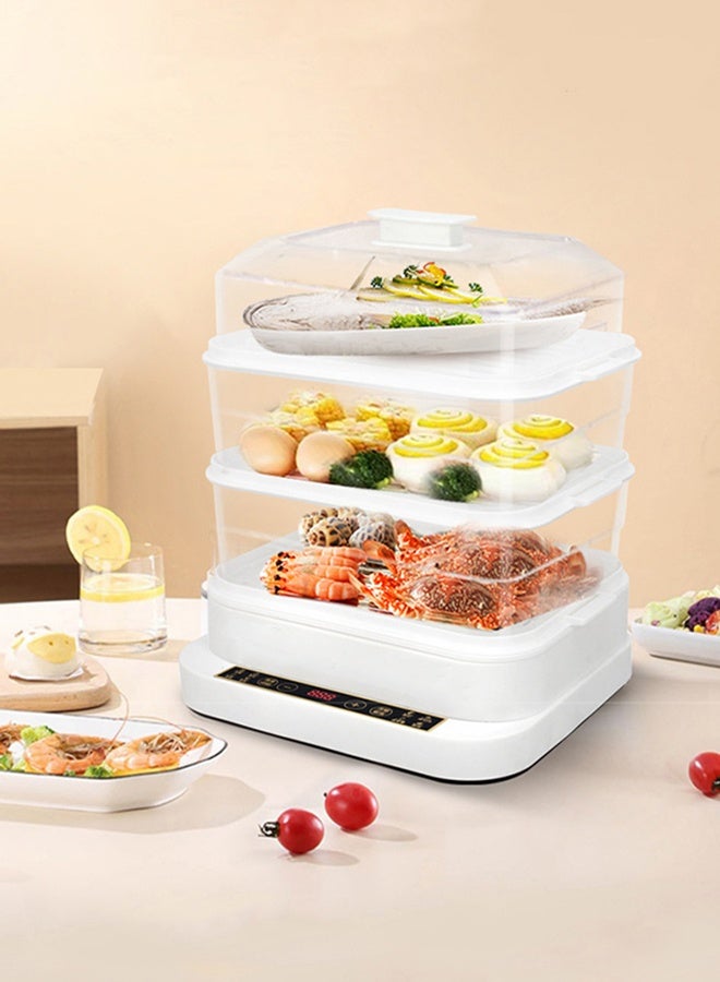 موندا طباخ بيض سريع وغلاية بيض، جهاز بخار طعام كهربائي متعدد الوظائف، شاشة لمس إلكترونية، مع وظيفة مؤقت 24 ساعة، وظيفة الحفاظ على الدفء لمدة 5 ساعات، ثلاث طبقات، وعاء ساخن لطهي الخضراوات والمأكولات البحرية والشوربات واليخنات والمعكرونة، يمكنه طهي 27 بيضة، سعة 32 لترًا، 800 وات Xh-D20 أبيض - Image 1