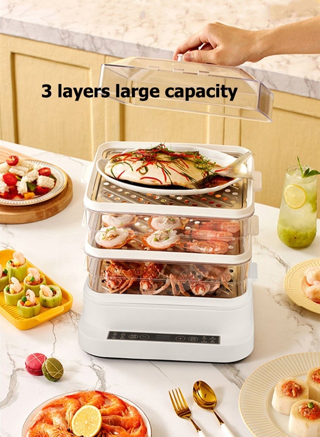 موندا طباخ بيض سريع وغلاية بيض، جهاز بخار طعام كهربائي متعدد الوظائف، شاشة لمس إلكترونية، مع وظيفة مؤقت 24 ساعة، وظيفة الحفاظ على الدفء لمدة 5 ساعات، ثلاث طبقات، وعاء ساخن لطهي الخضراوات والمأكولات البحرية والشوربات واليخنات والمعكرونة، يمكنه طهي 27 بيضة، سعة 32 لترًا، 800 وات Xh-D20 أبيض - Image 3