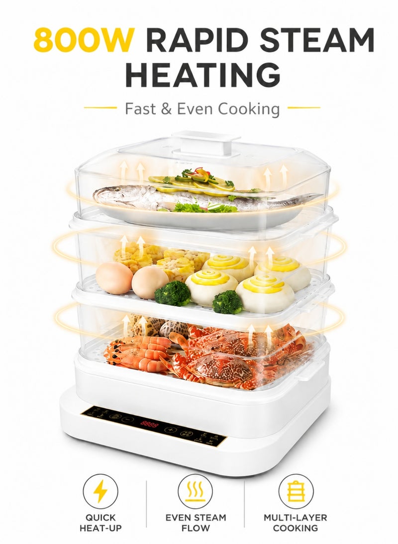 Monda 3-in-1 Electric Egg Cooker & Food Steamer – 27 Eggs Capacity | 3-Tier Multi Function Steamer for Vegetables, Seafood & Soup | 800W Fast Heating | 24H Timer & Auto Keep Warm | Stainless Steel Healthy Cooking Appliance - Image 4