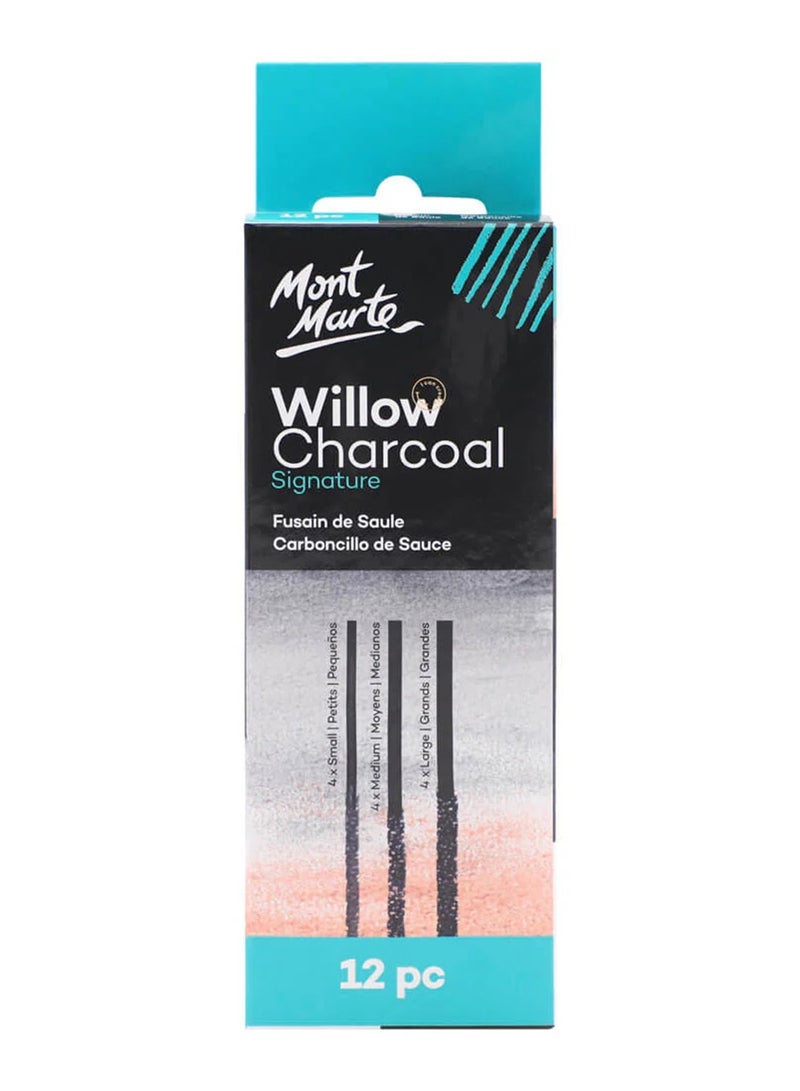 Mont Marte 12-Piece Signature Willow Charcoal Set Black - Image 1