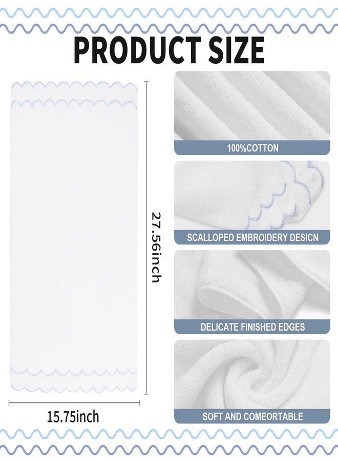 RRBXIA 100% Cotton Hand Towels for Bathroom 2 Pcs Scalloped Hand Towels 16 * 27 Inch Embroidered Decorative 500 GSM Soft Absorbent Bath Towel for Spa Yoga Hotel Sport (Blue) - Image 2