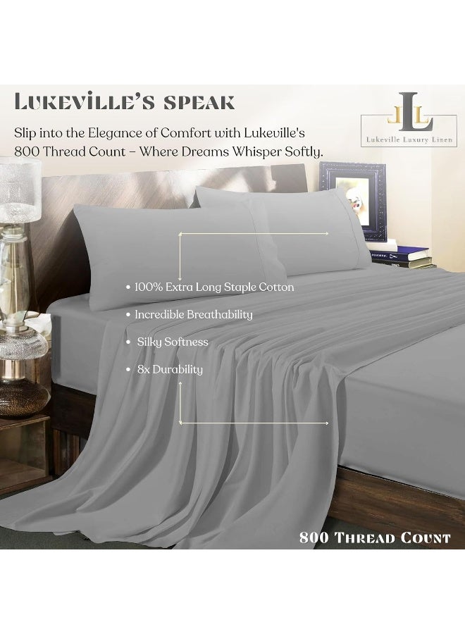 800 Thread Count Sheets Full XL Size 4 Piece Sheet Set 100% Cotton Sheet Set Extra Deep Pockets 15 Inch Long Staple Cotton Bedsheet and Pillow Cover, Sateen Finish, Soft, Breathable Charcoal Sheets - Image 4