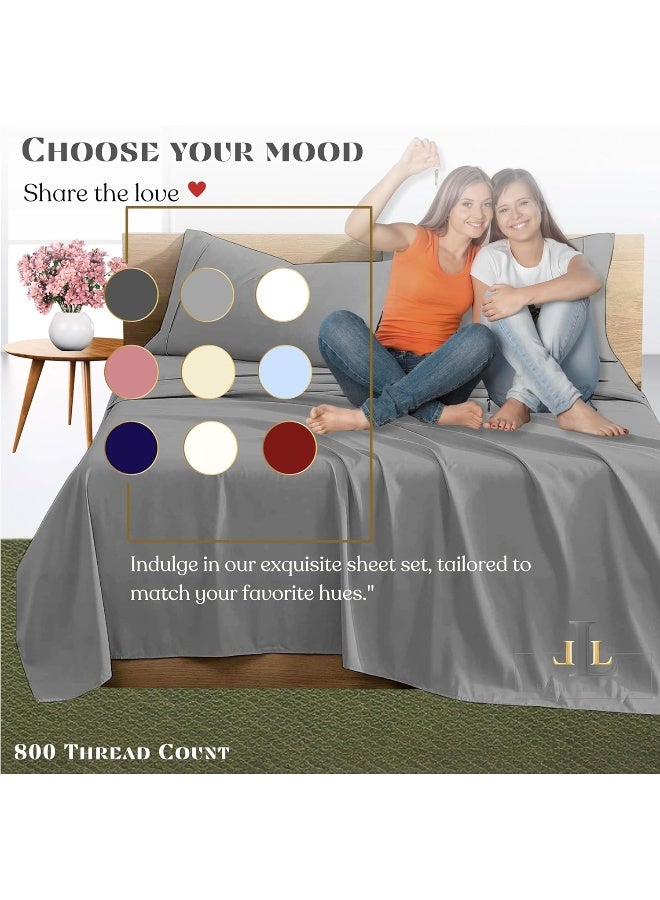800 Thread Count Sheets Full XL Size 4 Piece Sheet Set 100% Cotton Sheet Set Extra Deep Pockets 15 Inch Long Staple Cotton Bedsheet and Pillow Cover, Sateen Finish, Soft, Breathable Charcoal Sheets - Image 5