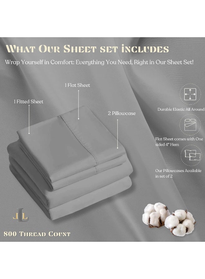 800 Thread Count Sheets Full XL Size 4 Piece Sheet Set 100% Cotton Sheet Set Extra Deep Pockets 15 Inch Long Staple Cotton Bedsheet and Pillow Cover, Sateen Finish, Soft, Breathable Charcoal Sheets - Image 2