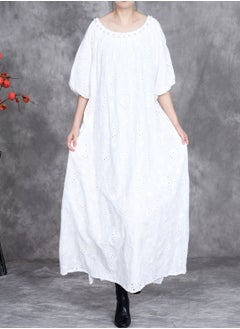 Madam Uniq Elegant White Embroidered Hollow-Out Dress  - Image 1