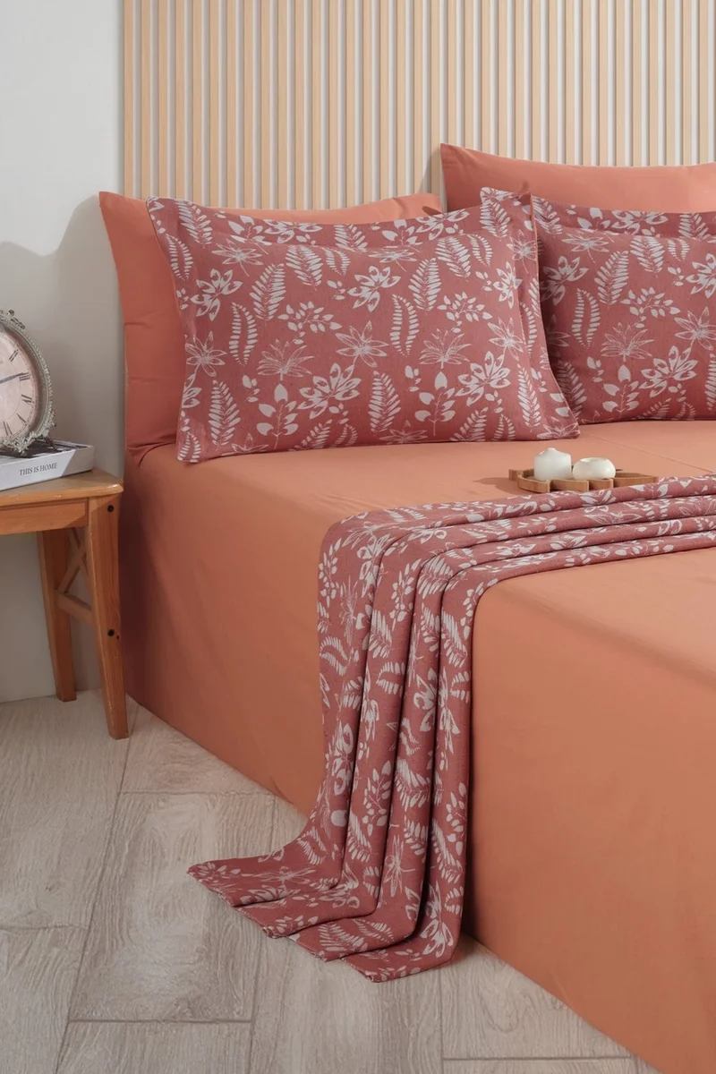 Elart Mokka Linen Look Bedspread Pique Set 3 Piece Double Cinnamon