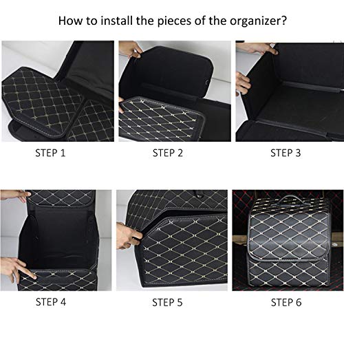 PME Car Truck Organizer with Cover/Single Plastic Handle, Heavy Duty Waterproof PU Leather Portable Cargo Storage Box Seat Back Container Foldable Auto Car Backseat Organizer Classic Black - Size M - Image 4