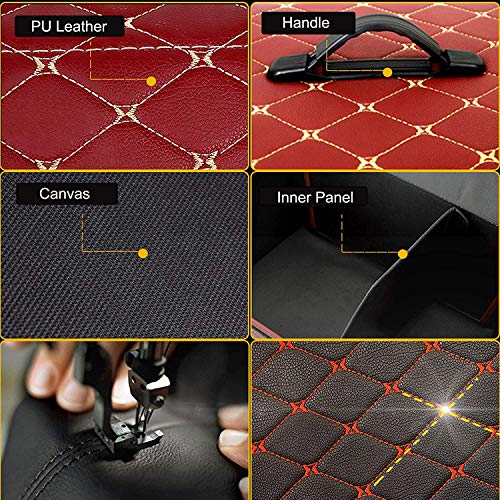 PME Car Truck Organizer with Cover/Single Plastic Handle, Heavy Duty Waterproof PU Leather Portable Cargo Storage Box Seat Back Container Foldable Auto Car Backseat Organizer Classic Black - Size M - Image 2