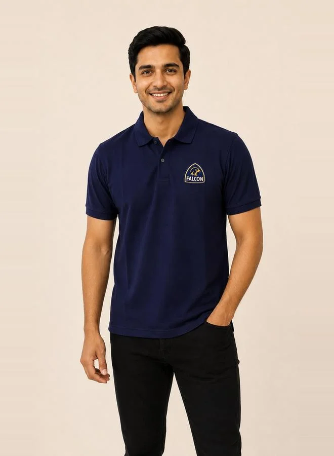 تايك تو Navy Blue Falcon Logo Short Sleeves Polo T-Shirt By Falcon