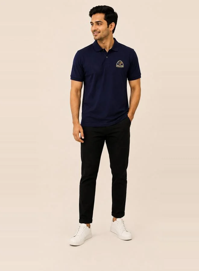 تايك تو Navy Blue Falcon Logo Short Sleeves Polo T-Shirt By Falcon