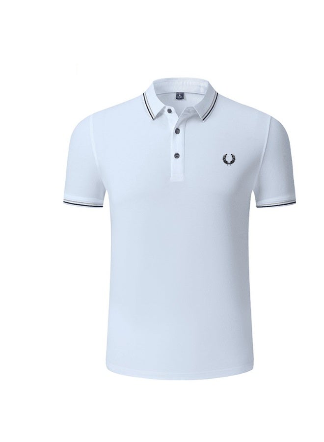 فريد بيري Fred Perry double-pointed Polo shirt | White men's Polo shirt with black striped collar and cuffs, classic modern style, creating timeless casual fashion. - Image 1