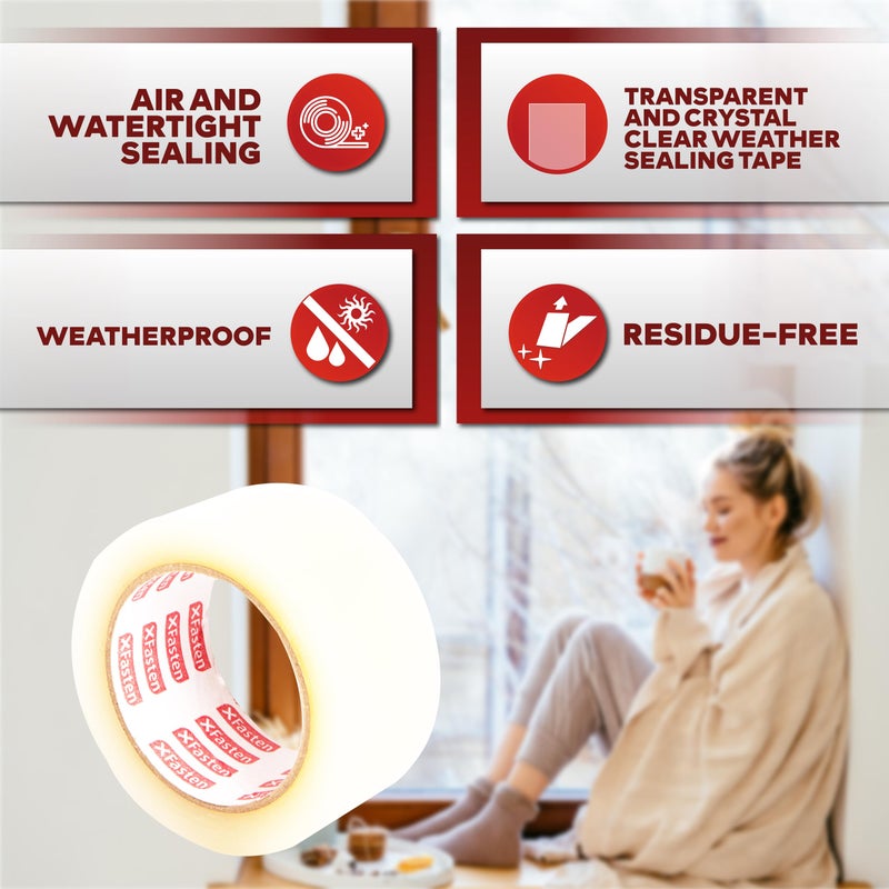 XFasten Window Sealing Tape for Winter 3â€ x 30 Yards RV Window Stripping for Winter | Heavy-Duty Transparent Weather Sealing Tape for Plastic Window Coverings for Winter, Residue-Free Weather Tape - Image 2