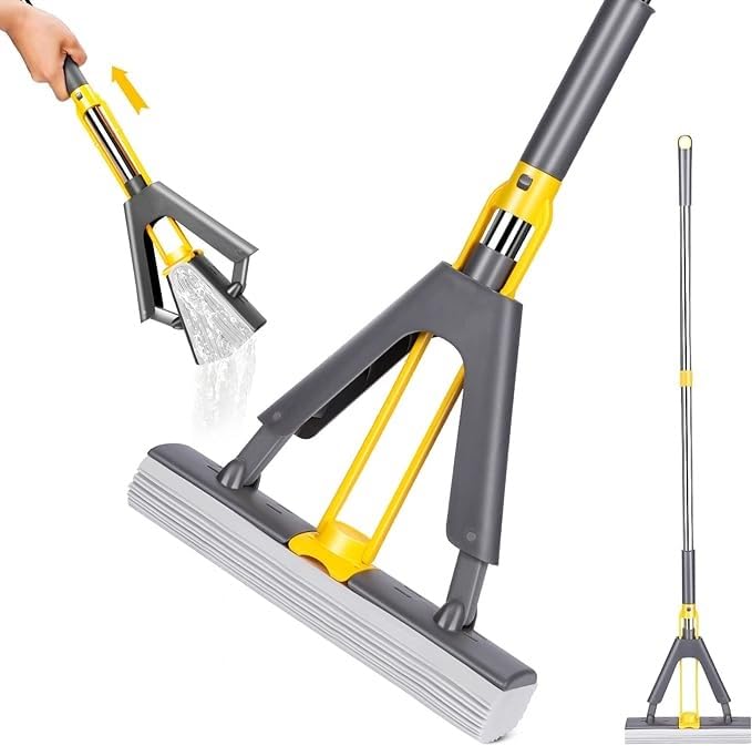 Whixant Sponge Mop with 1 Super Absorption Sponge Head Absorbent PVA Sponge with Telescopic Stainless Steel Handle Floor Mop for Kitchen Bathroom Multicolor - Image 1