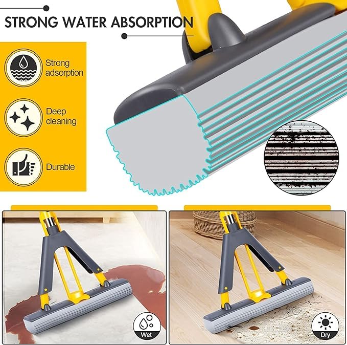 Whixant Sponge Mop with 1 Super Absorption Sponge Head Absorbent PVA Sponge with Telescopic Stainless Steel Handle Floor Mop for Kitchen Bathroom Multicolor - Image 5