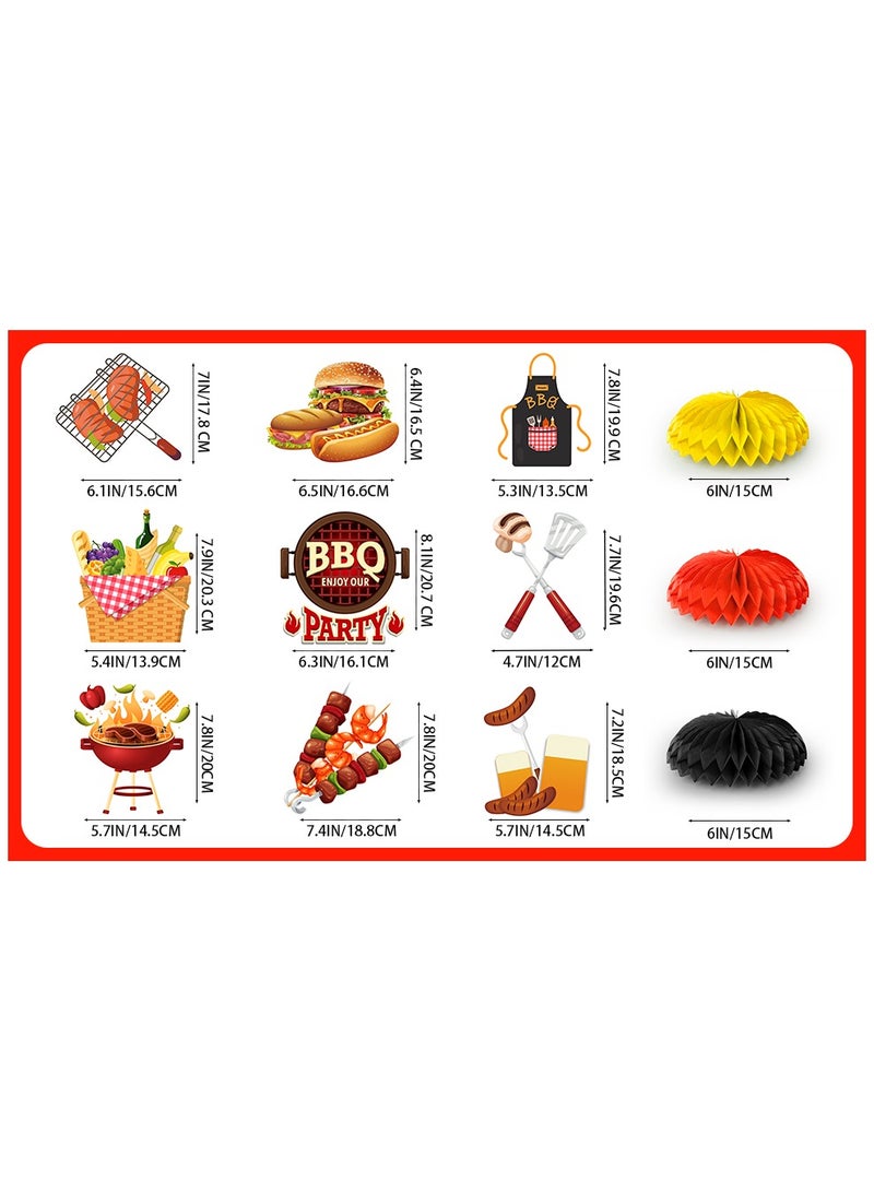 FRUITFUL PARTY 9pcs BBQ Baby Shower Centerpieces, Summer BBQ Centerpieces Summer BBQ Table Decor BBQ Theme Honeycomb Centerpieces for Picnic Party Decorations Supplies Summer Barbecue Holidays Supplies - Image 3