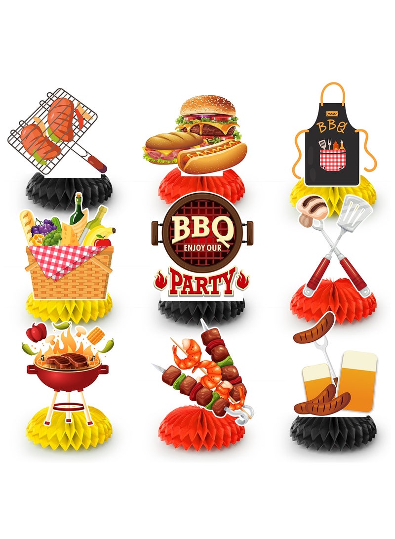 FRUITFUL PARTY 9pcs BBQ Baby Shower Centerpieces, Summer BBQ Centerpieces Summer BBQ Table Decor BBQ Theme Honeycomb Centerpieces for Picnic Party Decorations Supplies Summer Barbecue Holidays Supplies - Image 1