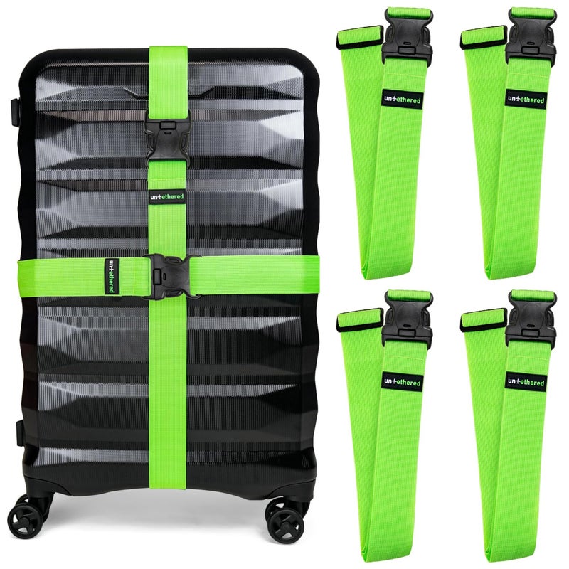 Untethered Untethered 4-Pack Luggage Straps | Suitcase Strap, Luggage Strap, Luggage Belt Strap, Luggage Straps for Suitcases TSA Approved, Suitcase Belt Strap, Bag Straps for Luggage. Buckle Straps and Wraps.  - Image 1