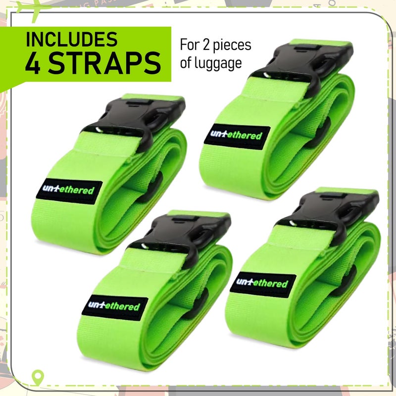 Untethered Untethered 4-Pack Luggage Straps | Suitcase Strap, Luggage Strap, Luggage Belt Strap, Luggage Straps for Suitcases TSA Approved, Suitcase Belt Strap, Bag Straps for Luggage. Buckle Straps and Wraps.  - Image 4