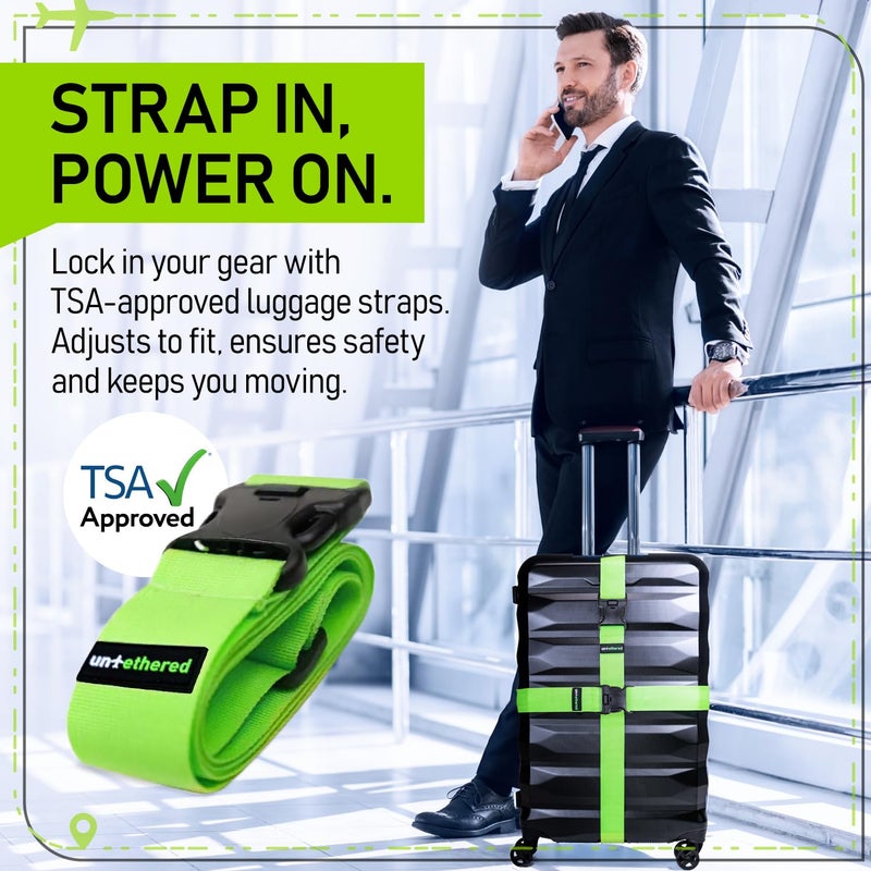 Untethered Untethered 4-Pack Luggage Straps | Suitcase Strap, Luggage Strap, Luggage Belt Strap, Luggage Straps for Suitcases TSA Approved, Suitcase Belt Strap, Bag Straps for Luggage. Buckle Straps and Wraps.  - Image 2