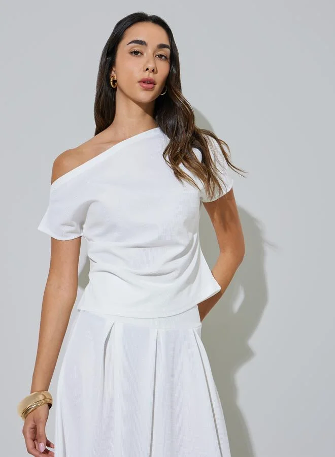 ستايلي White Asymmetric Neck Top And Skirt Co-Ord Set