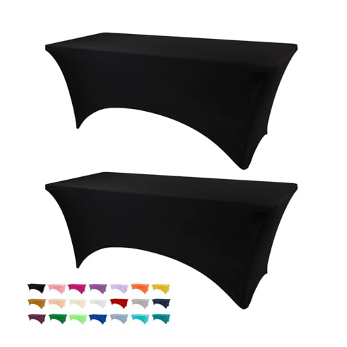 BDDC Table Covers for 6 Foot Tables, 2 Pack Black Washable and Wrinkle Resistant Stretch Tablecloths Rectangle 6ft for Events, Wedding, Banquets, Parties - Image 1