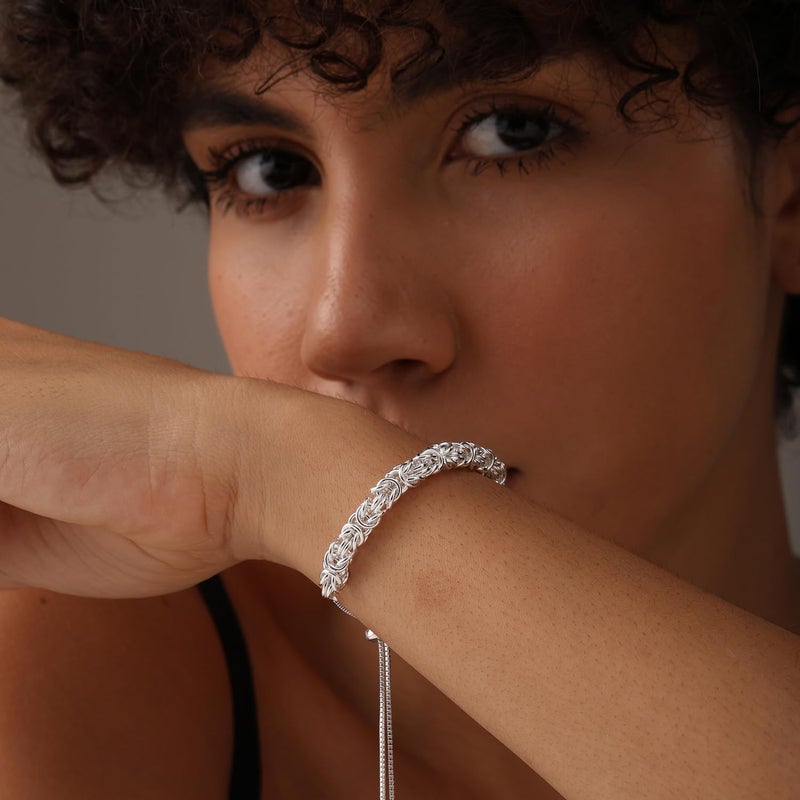 LeCalla 925 Sterling Silver Byzantine Bracelet Jewelry | Italian Sliding Bolo Chain Bracelet for Women - Image 2