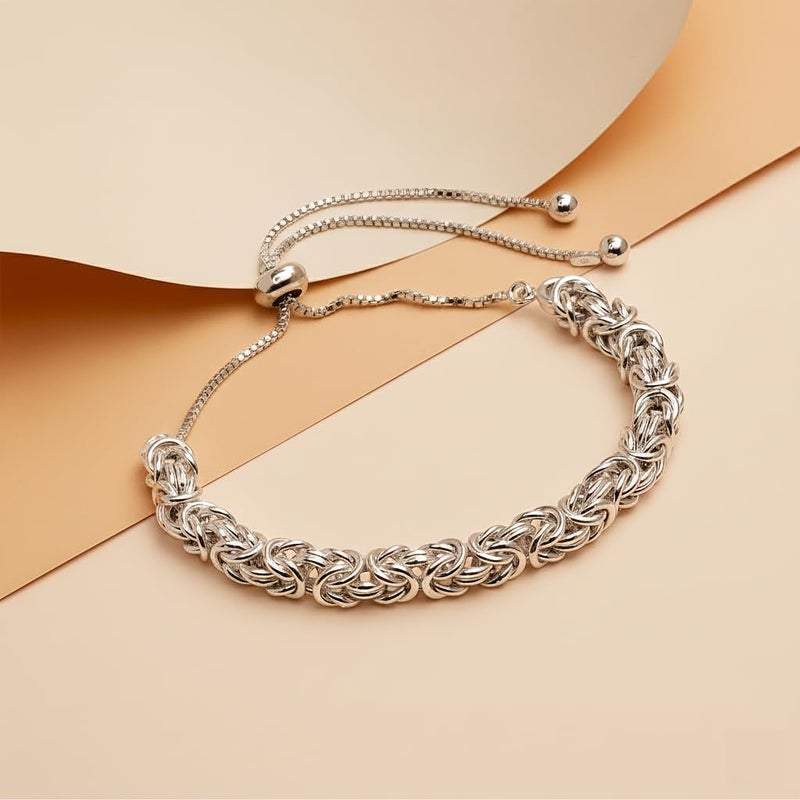 LeCalla 925 Sterling Silver Byzantine Bracelet Jewelry | Italian Sliding Bolo Chain Bracelet for Women - Image 5