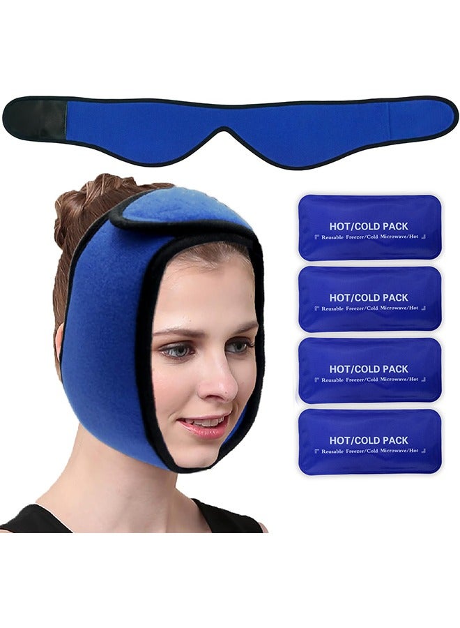 Hihonor Face Ice Pack Wrap for TMJ, Wisdom Teeth, with 4 Reusable Hot Cold Therapy Gel Packs, Pain Relief for Head, Oral and Facial Surgery, Dental Implants, Blue  - Image 1
