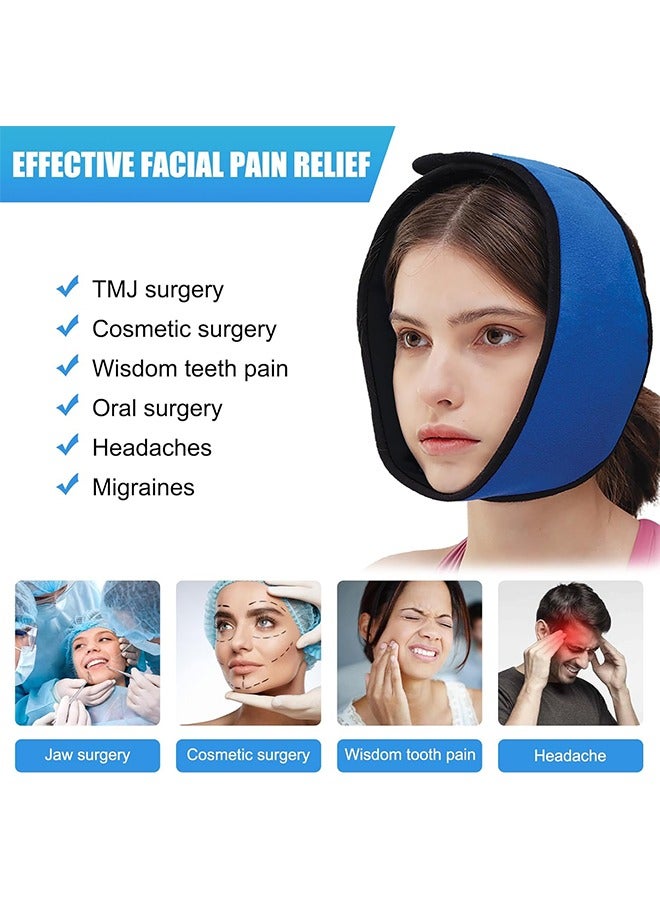 Hihonor Face Ice Pack Wrap for TMJ, Wisdom Teeth, with 4 Reusable Hot Cold Therapy Gel Packs, Pain Relief for Head, Oral and Facial Surgery, Dental Implants, Blue  - Image 2