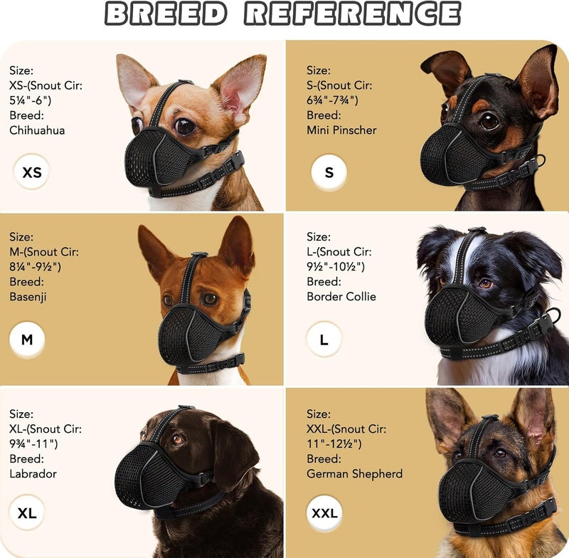 BONTHEE Dog Muzzle,Soft Nylon Muzzles Anti Biting Barking Chewing,Breathable Reflective Adjustable Loop Pets for Small Medium Large Sized Dogs,Allows Panting and Drinking(Black M) - Image 3