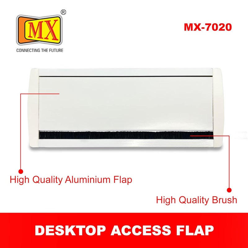 MX غطاء وصول مع فرشاة / غطاء طاولة قابل للطي / غطاء ثقب الكابل / غطاء ثقب الكابل / جراميت معدني مستطيل للكابل (قطع -316X132 مم) (أبيض) - Image 3