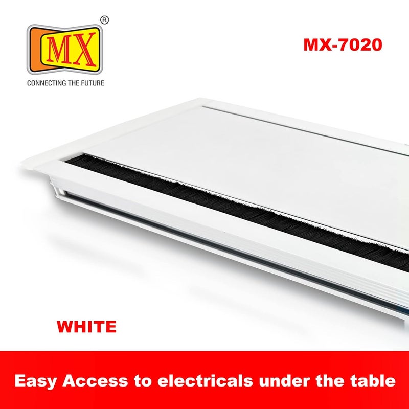 MX غطاء وصول مع فرشاة / غطاء طاولة قابل للطي / غطاء ثقب الكابل / غطاء ثقب الكابل / جراميت معدني مستطيل للكابل (قطع -316X132 مم) (أبيض) - Image 4